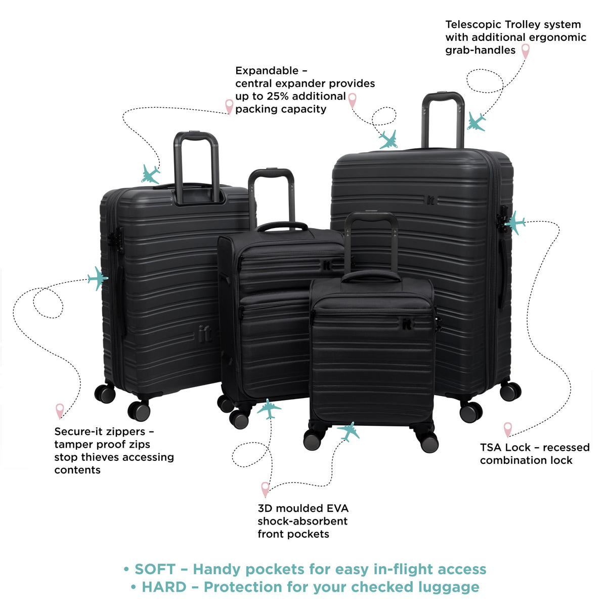 IT Luggage Fusional - 4pc Set (Warm Charcoal)