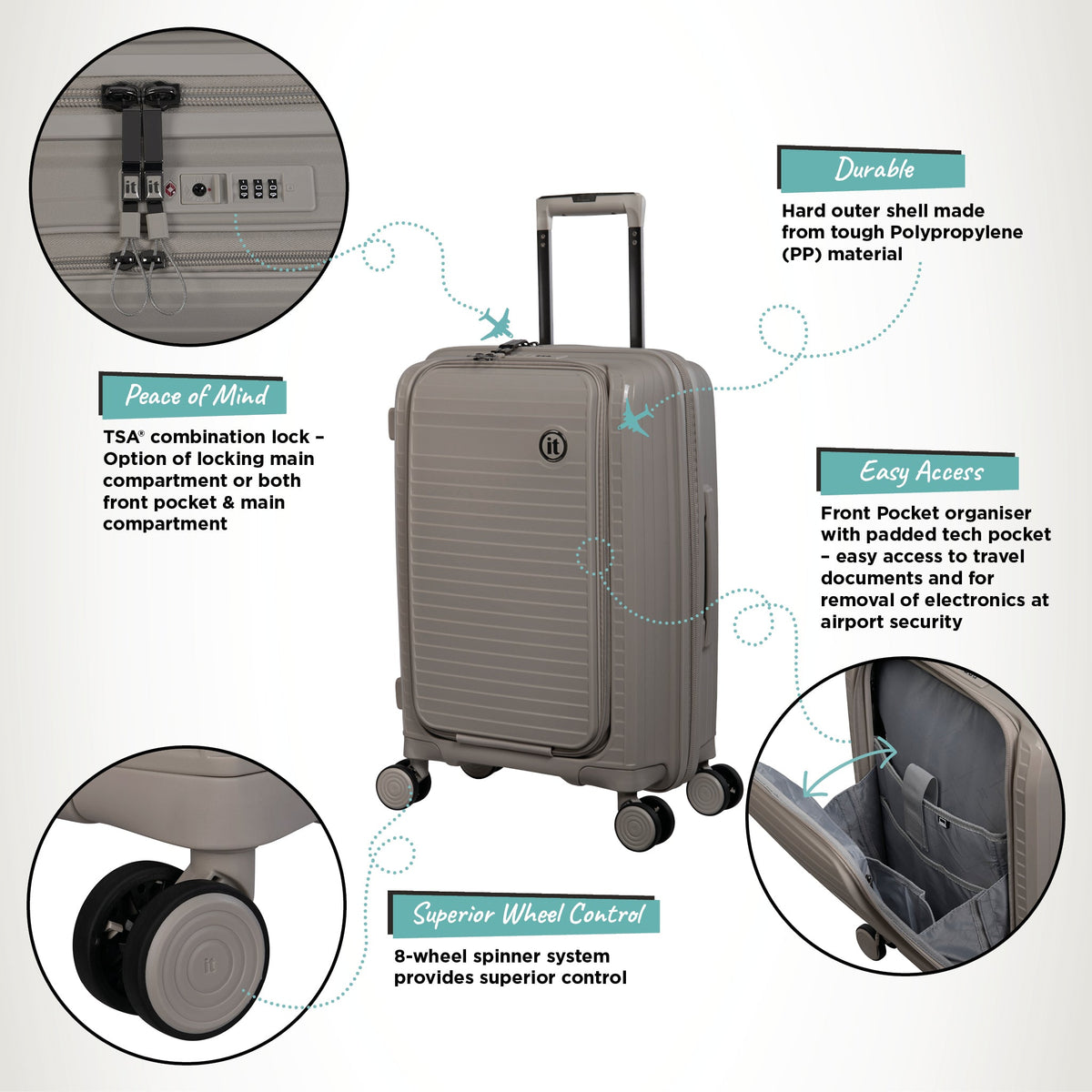 IT Luggage Spontaneous II - Cabin With Pocket (Feather Grey)