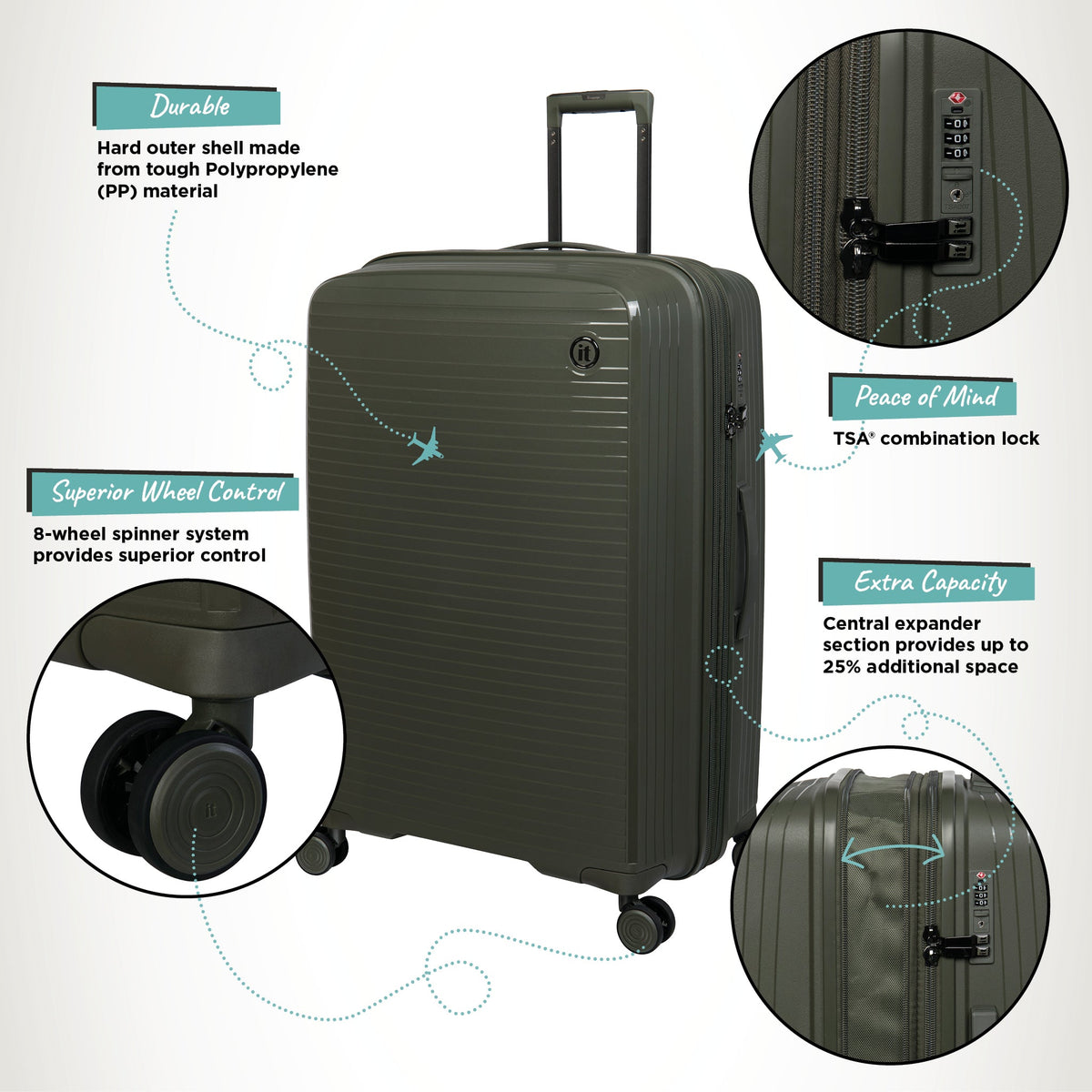 IT Luggage Spontaneous - 3pc Set (Olive Night)